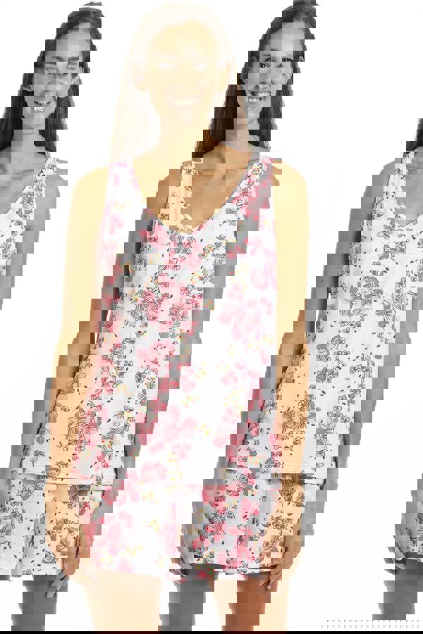 Camille Womens Pink Floral Spandex Short Pyjama Set