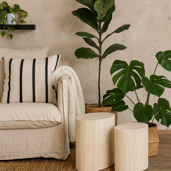 Wyld Haus Sendai Light Oak Colour Tavertine Effect Oval Coffee Table Set