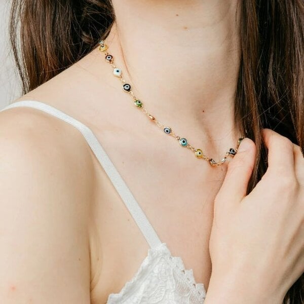 The Colourful Aura Multicolour Evil Eye Necklace Protection Turkish Eye Adjustable Nazaria Choker