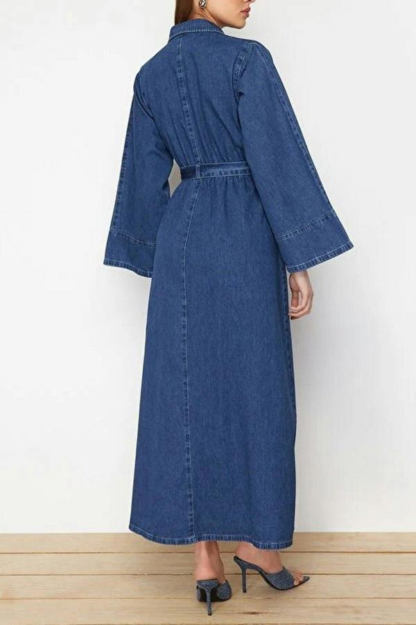 WOVCOR Belted Maxi Denim Shirt Dress