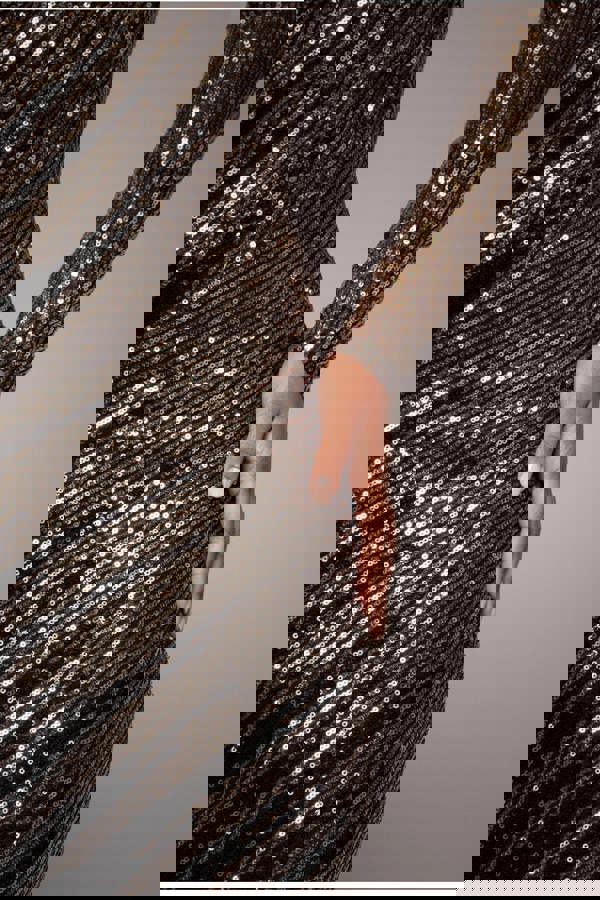 One Sleeve Diagonal Sequin Midi - Gold DR4071