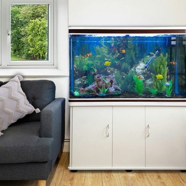 Monstershop Aquarium Fish Tank & Cabinet with Complete Starter Kit - White Tank & Black Gravel