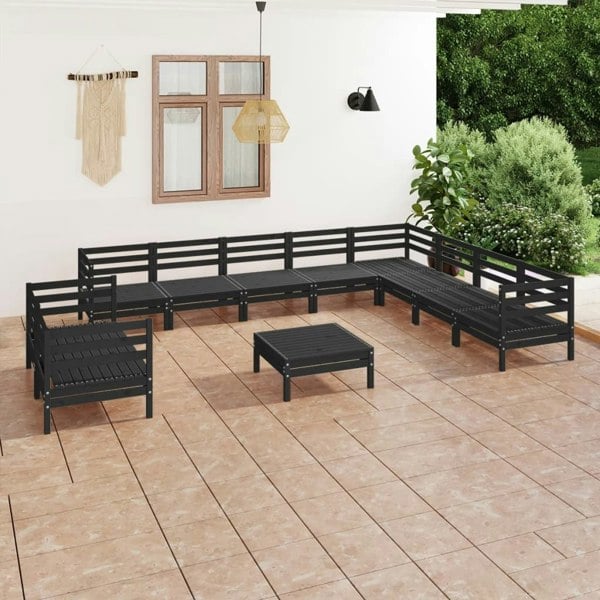 Berkfield 11 Piece Garden Lounge Set Solid Wood Pine Black