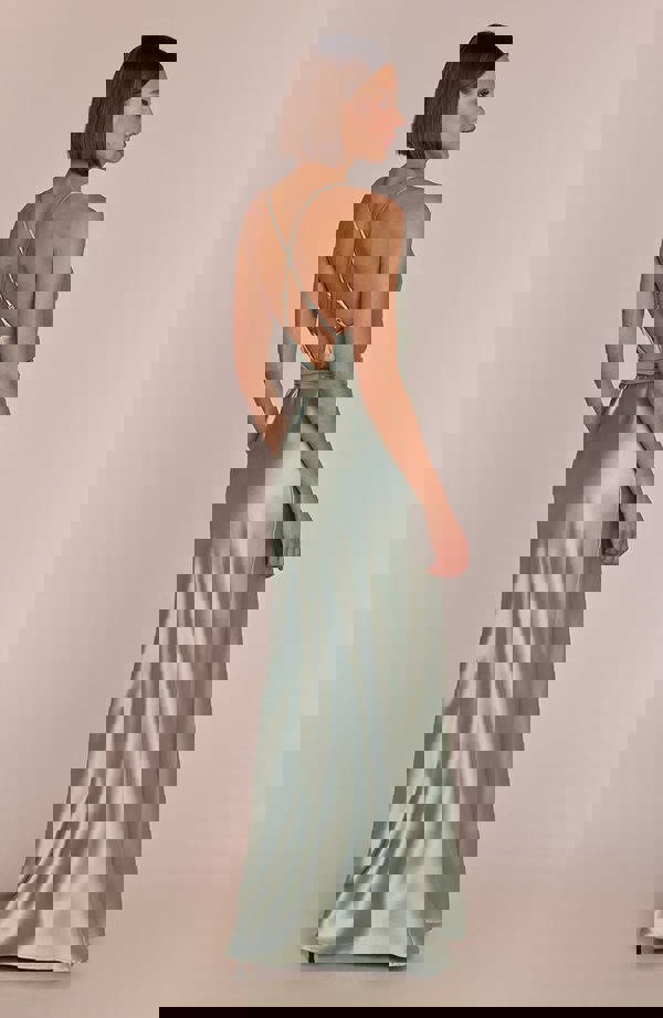 Rewritten London Brooklyn Dress in Sage Green Satin