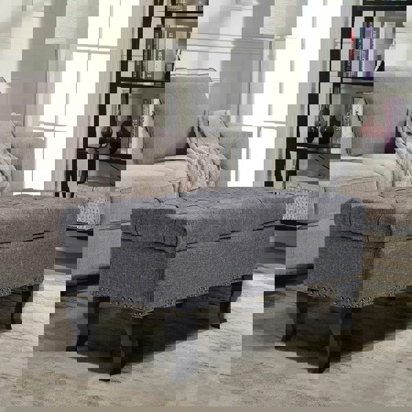 Button Tufted Upholstered Bench Benches & Footstools Living and Home Grey