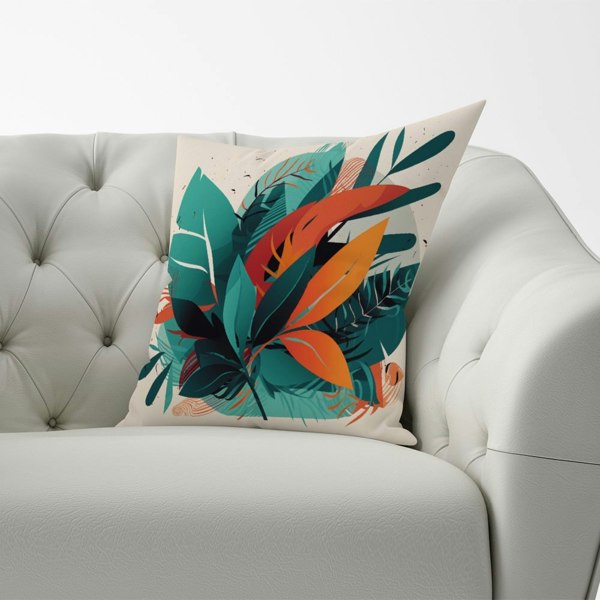 Warren Reed Green Orange Tropical Leaves Cushions