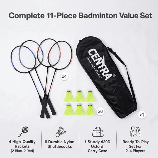 Centra Badminton Racket Set 11PCS 4 Players Aluminum Outdoor Game with Bag