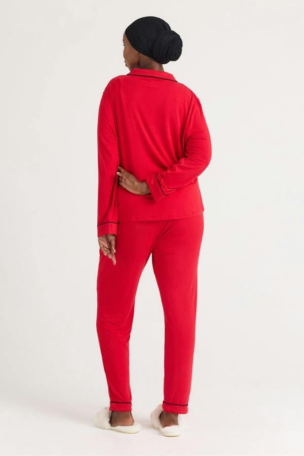 Bamboo Long Pyjama Set in Red - Wholesale - Pajamas