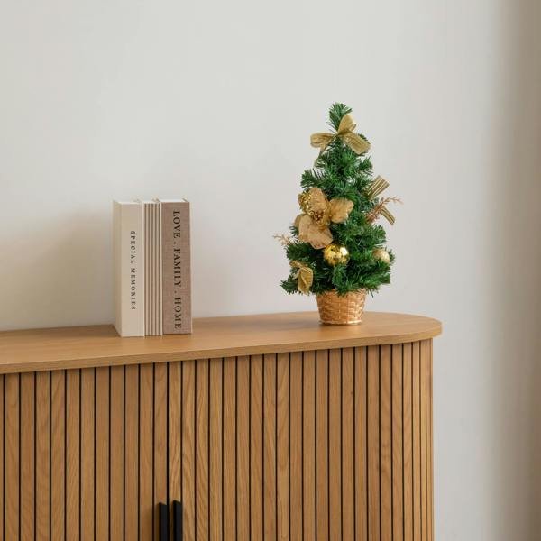 Samuel Alexander 40cm Golden Fir Mini Christmas Tree with Gold Baubles, Ribbons & Poinsettias
