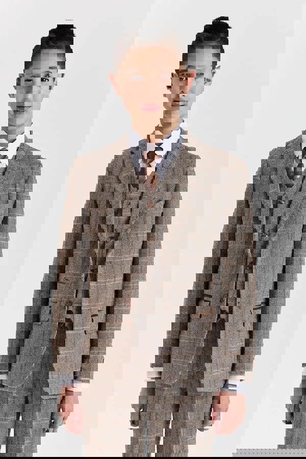 Paul Andrew Harris - Boys Brown 3 Piece Wool Blend Tweed Suit