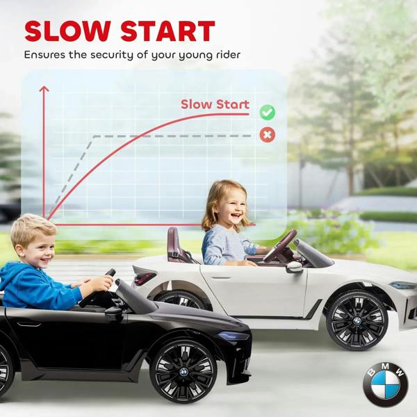 Kids electric ride-on car with two seats and steering wheel, side view