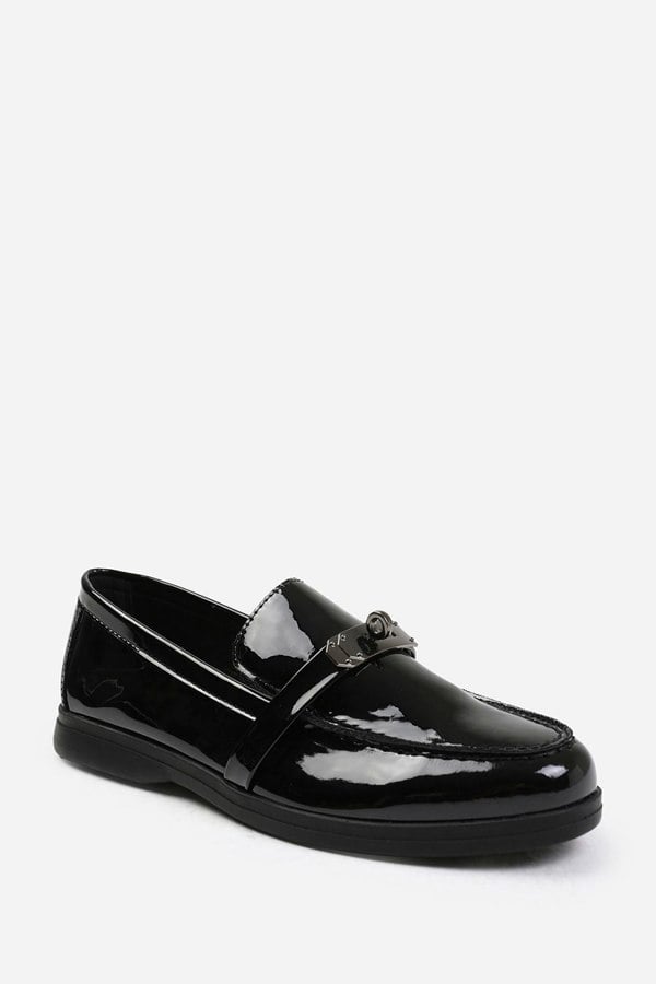 Where's That From Monaco Slip on Loafers With Metal Detailing in Black Patent