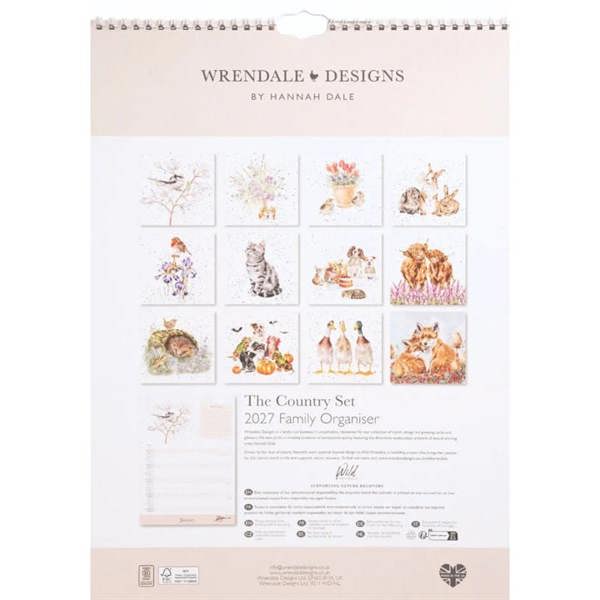 Wrendale Designs, The Country Set A3 Family Organiser 2027, Family Planners, Month To View, Animals, Gift