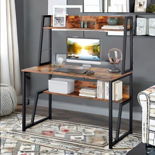 Rafaelo Mobilia 3 Tier Industrial Writing Desk Rustic Brown