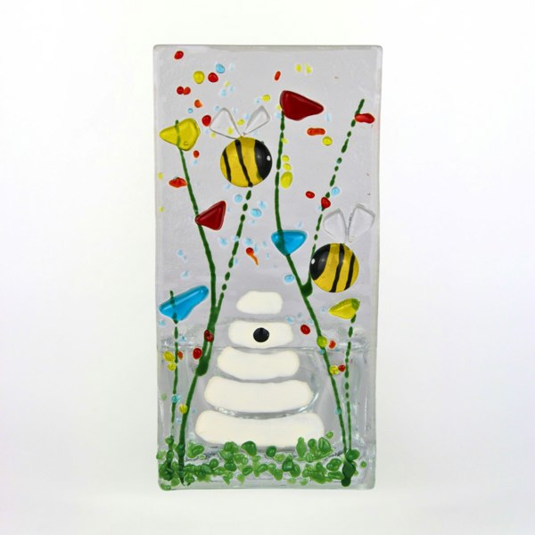 Handmade Fused Glass - Tea Light Holder - Bumble Bee - Wildflower