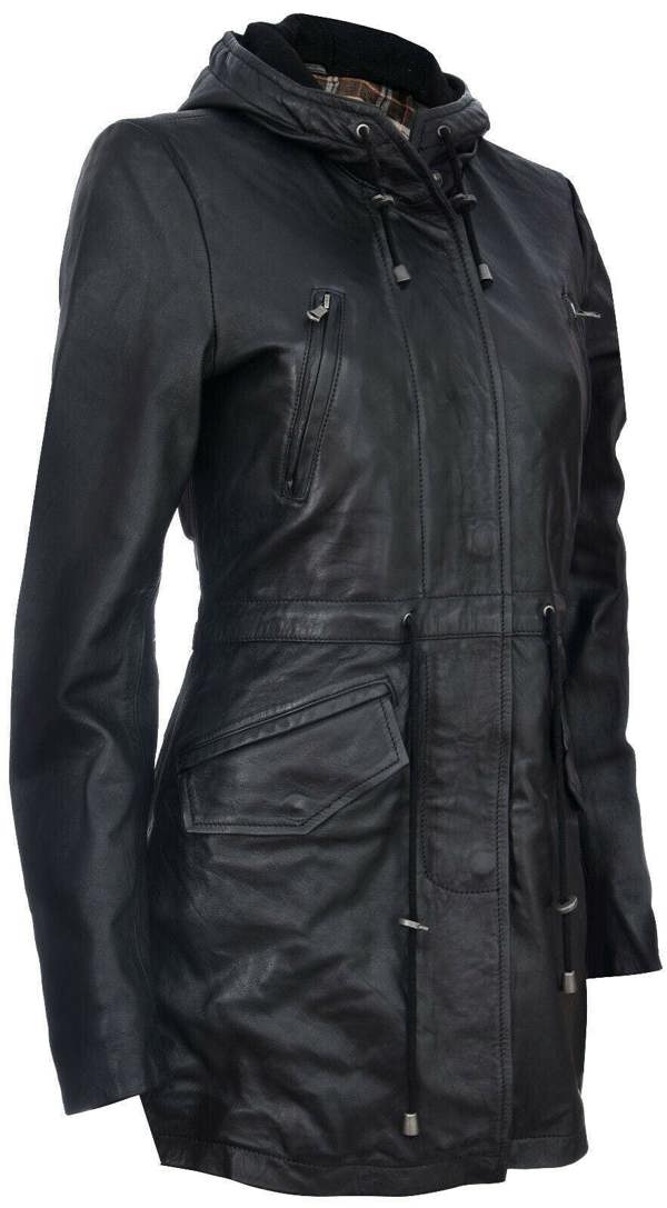 Infinity Leather Womens Leather Hooded Parka Jacket-Bucharest