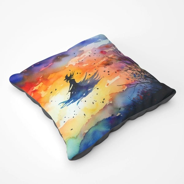 Warren Reed A Watercolor Featuring A Graceful Witch Floor Cushion