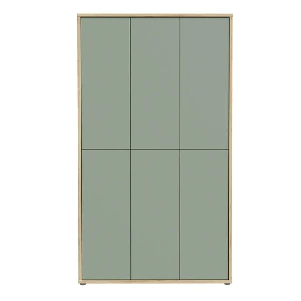Furniture To Go Alice Springs Shoe Cabinet with 6 Doors Push-to-Open in Artisan Oak and Sage Green Doors