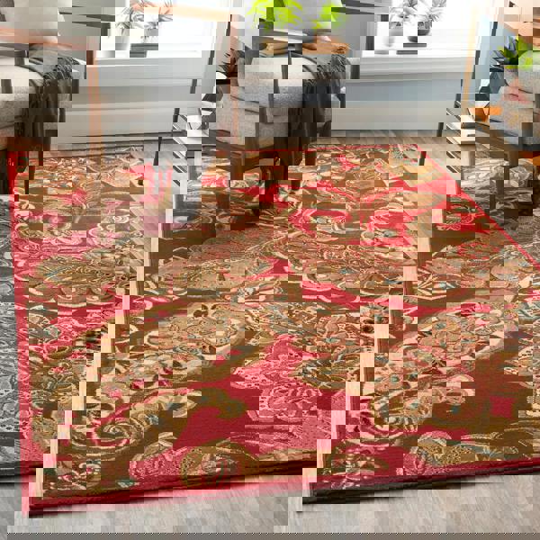 Livabliss Riley-Vintage Red Brown Green Traditional Boho Rug