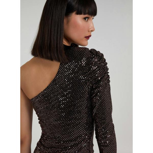 Pink Vanilla One Shoulder Ruched Sleeve Sparkle Dress