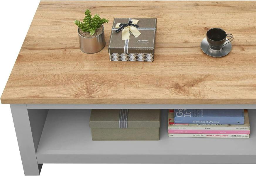 Timber Art Design Lisbon Grey and Oak Coffee Table With Open Shelf Storage