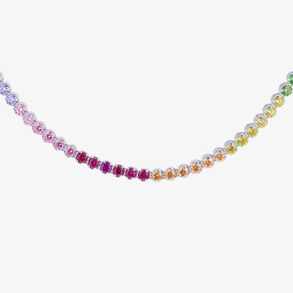 T. H. Baker Silver Rhodium Plated Multi Coloured Tennis Necklace 8.19.0240