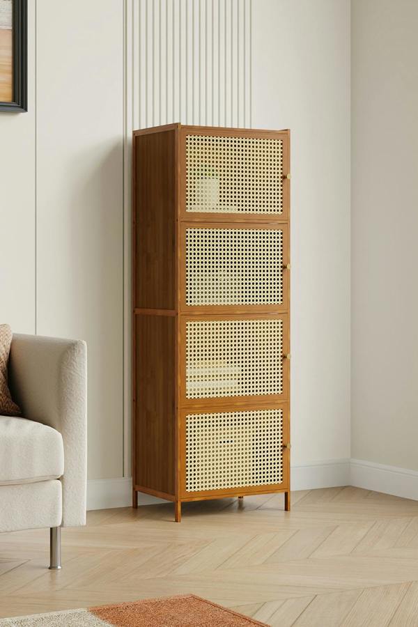 4-Tier Narrow Bookcase Storage Cabinet with Doors