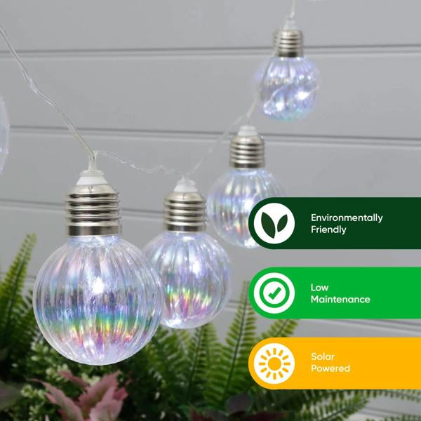 Gardenwize 10-Piece Solar String Lights – 2m Iridescent LED Bulb Lights