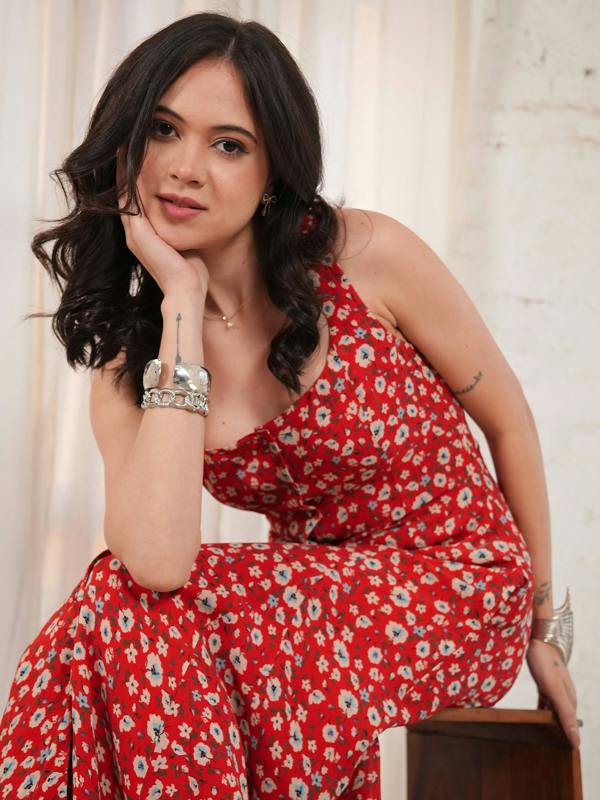Rose & Nancy Philippa Red Floral Print Midi Dress