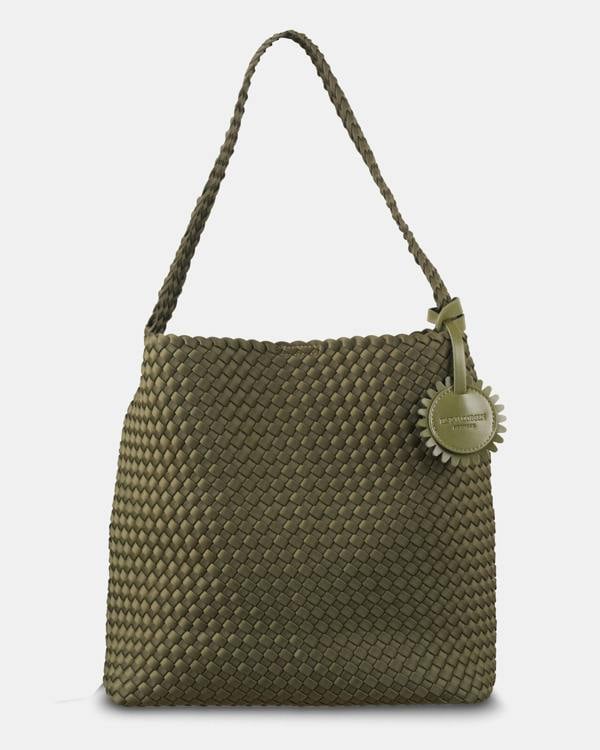 Ilse Jacobsen Braided Woven Womens Shell Tote Bag - Army 410 | CHO | Designer Womens Tote Bags