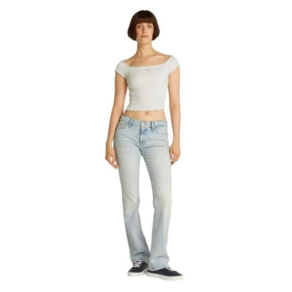 Tommy Jeans Womens/Ladies Mini Logo Off Shoulder Slim Smock Top - Ecru - 