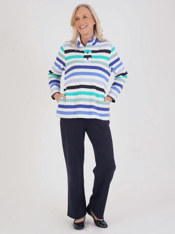 TIGI French Terry Striped Funnel Neck Top