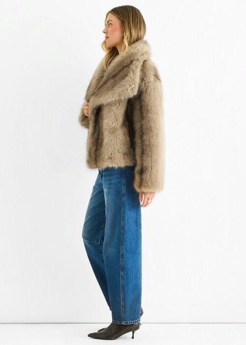 Gini London Camel Ombre Lapel Faux Fur Jacket