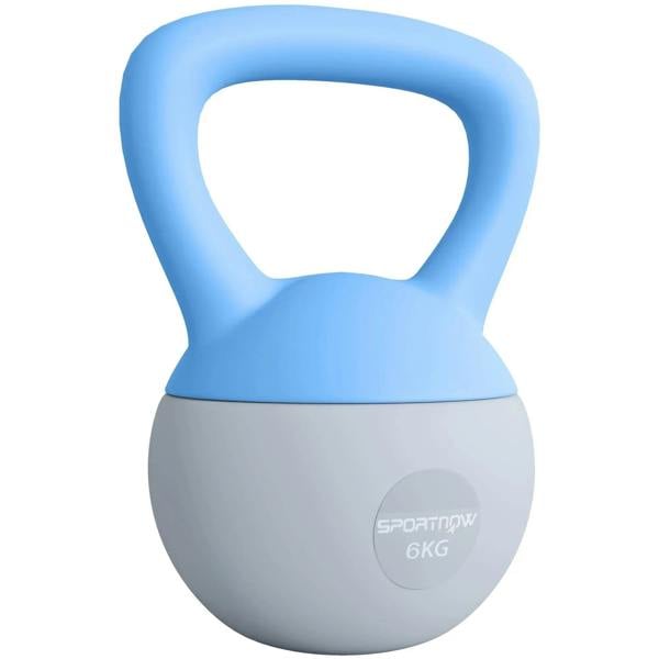Light blue and grey soft kettlebell with non-slip handle, 6kg SPORTNOW