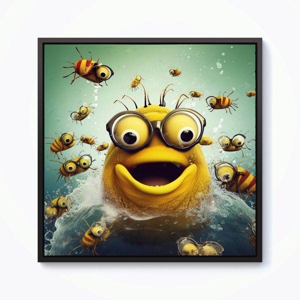 Warren Reed Happy Worm And Bees Splash Art Framed Canvas