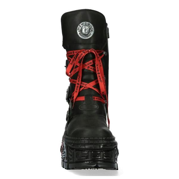 New Rock Mid Calf Punk Leather Boots-WALL028B-C1