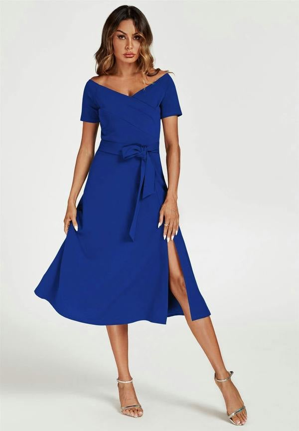 FS Collection Bardot Midi Dress In Royal Blue