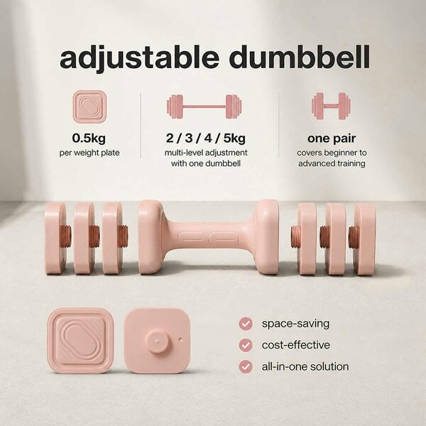 Centra Adjustable Dumbbells Set 2-5Kg Quick Lock for Home Workouts Pink 2Pc