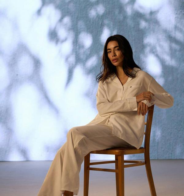 Pretty You London Cotton Modal Long Pyjama Set in White
