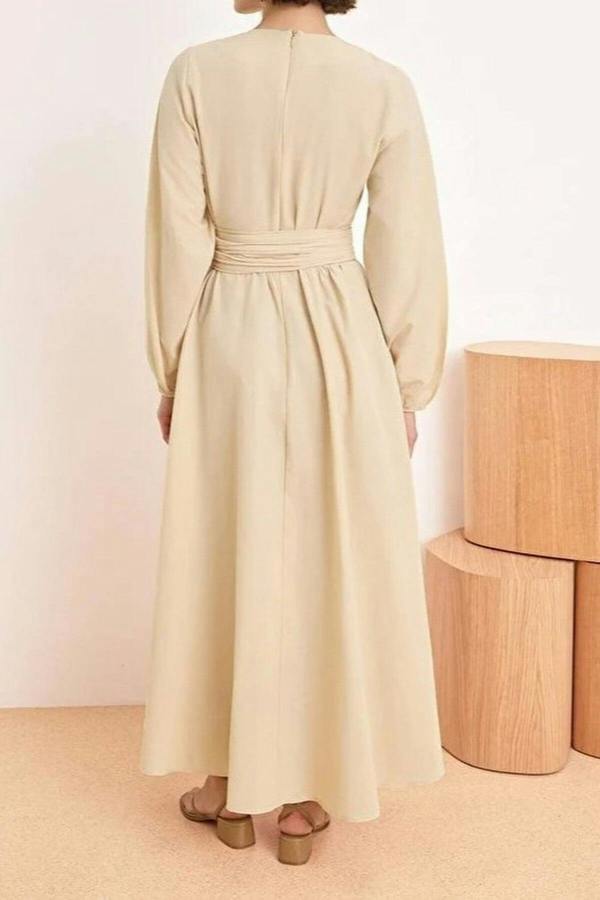 WOVCOR Unlined Pleated Belt Buckle Detail Woven Dress