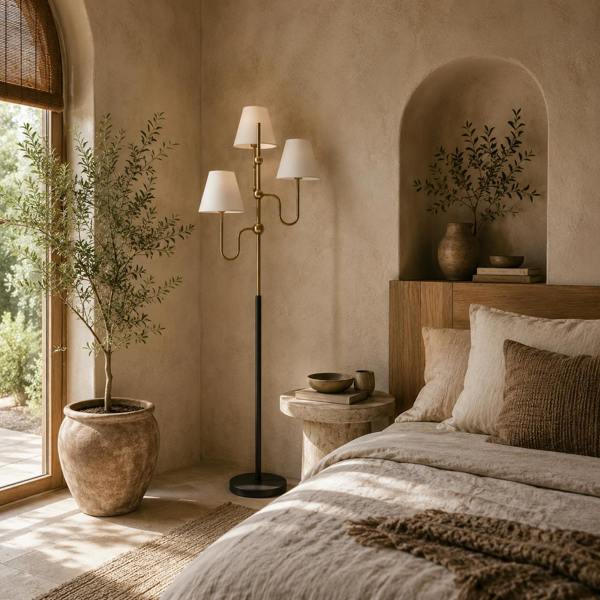 Wyld Haus Tora Metal Black Tall Floor Lamp With 3 Lights And Foot Switch E27 Fitting