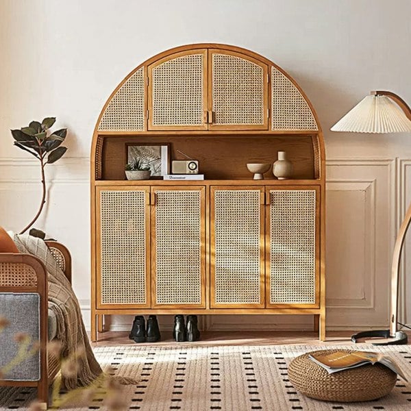 Eisha Rattan Shoe Storage, Cupboard, Solid Wood - white cabinet shoe storage