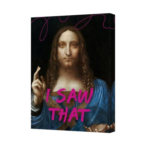 Benjamin Tate Design I Saw That Jesus Portrait Canvas Print With Pink Pop Art Text