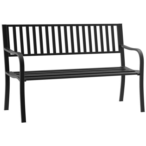 Wyld Haus Dosu Metal Black Outdoor Garden Bench Loveseat With Slatted Frame