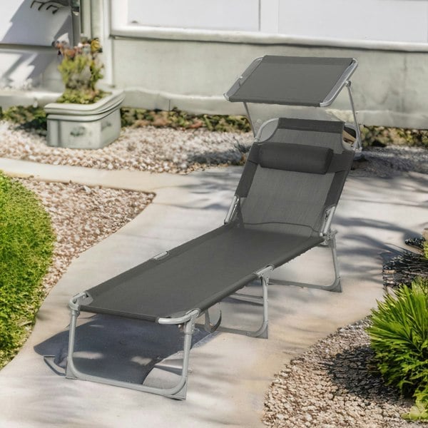 Rafaelo Mobilia Sun Lounger For Garden Folding Deck Chair Dark Grey