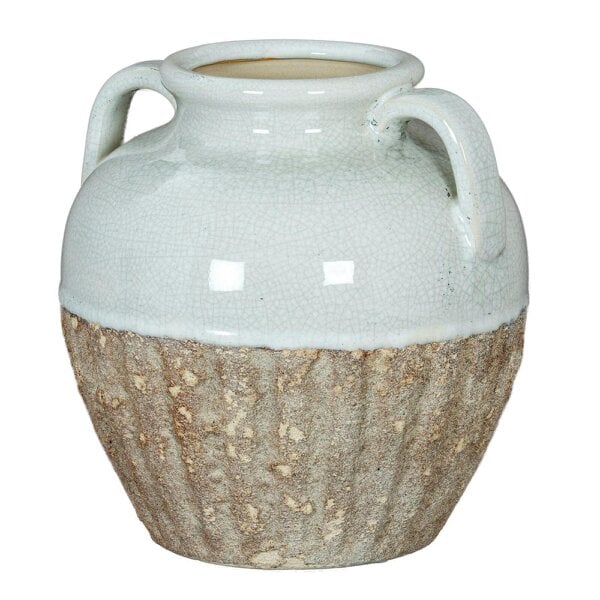 Wyld Haus Stonewild Medium Amphora White and Sand Textured Ceramic Vase with Handles