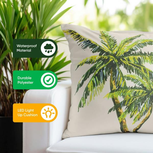Gardenwize Pair of Outdoor Scatter Cushions – Light-Up Palm Design
