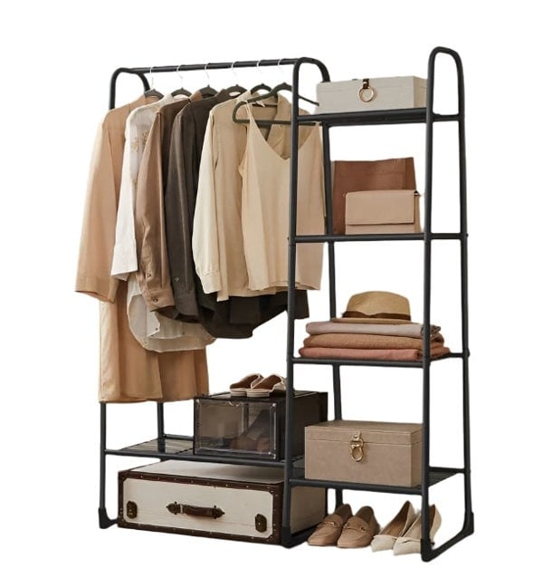 Modcraft Clothes Rail Freestanding Garment Rack with 5 Storage Shelves Metal Frame – Black