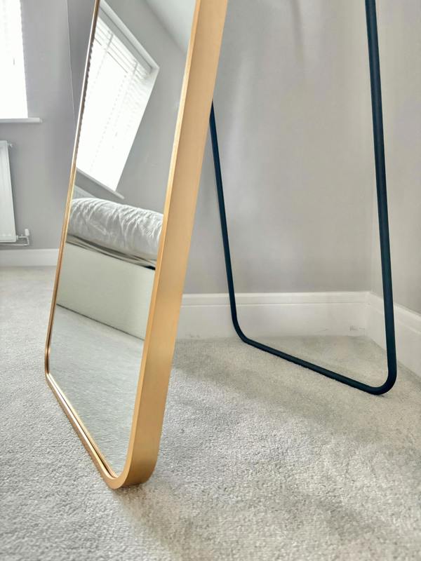 Downton Interiors Stunning Gold Rectangular Metal Frame Wall or Floor Standing Dressing Mirror 145cm x 45cm - Soho Collection