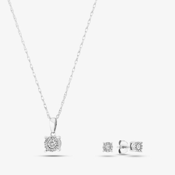 T. H. Baker 9ct White Gold 0.10ct Diamond Cluster Jewellery Set TH0121745